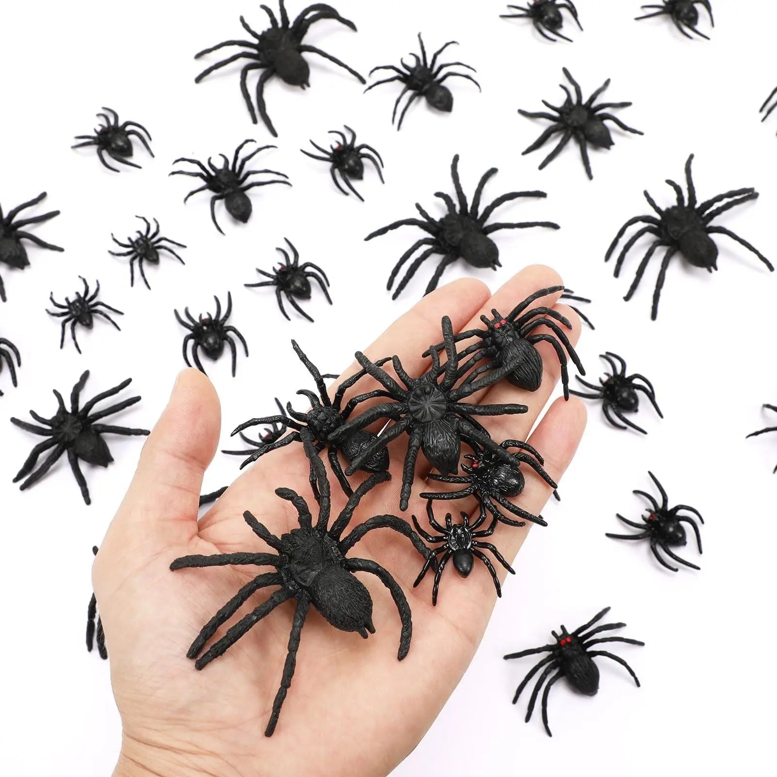 Plastic Spiders, 40 PCS Black Realistic Plastic Fake Scary Spiders Halloween Prank Props Halloween Spider Large And Small Fake Spider-Cannot Be Listed On Amazon Platform 