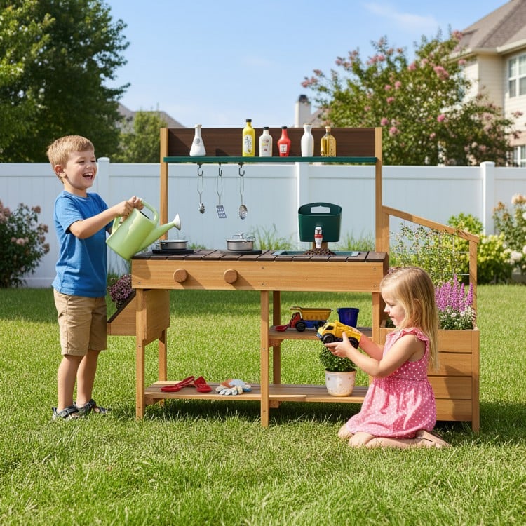 Play Kitchen for Kids Wooden Toy Kitchen Playset Pretend Mud Kitchen