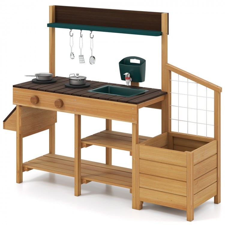 Play Kitchen for Kids Wooden Toy Kitchen Playset Pretend Mud Kitchen