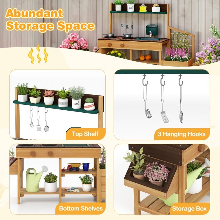 Play Kitchen for Kids Wooden Toy Kitchen Playset Pretend Mud Kitchen