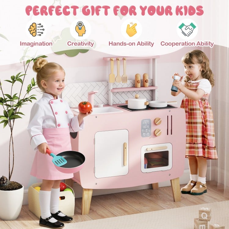 Play Kitchen for Kids Wooden Kitchen Playset with Stoves Sink Faucet and Oven