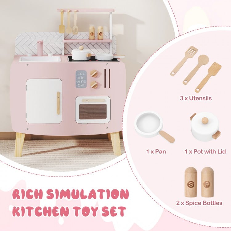 Play Kitchen for Kids Wooden Kitchen Playset with Stoves Sink Faucet and Oven