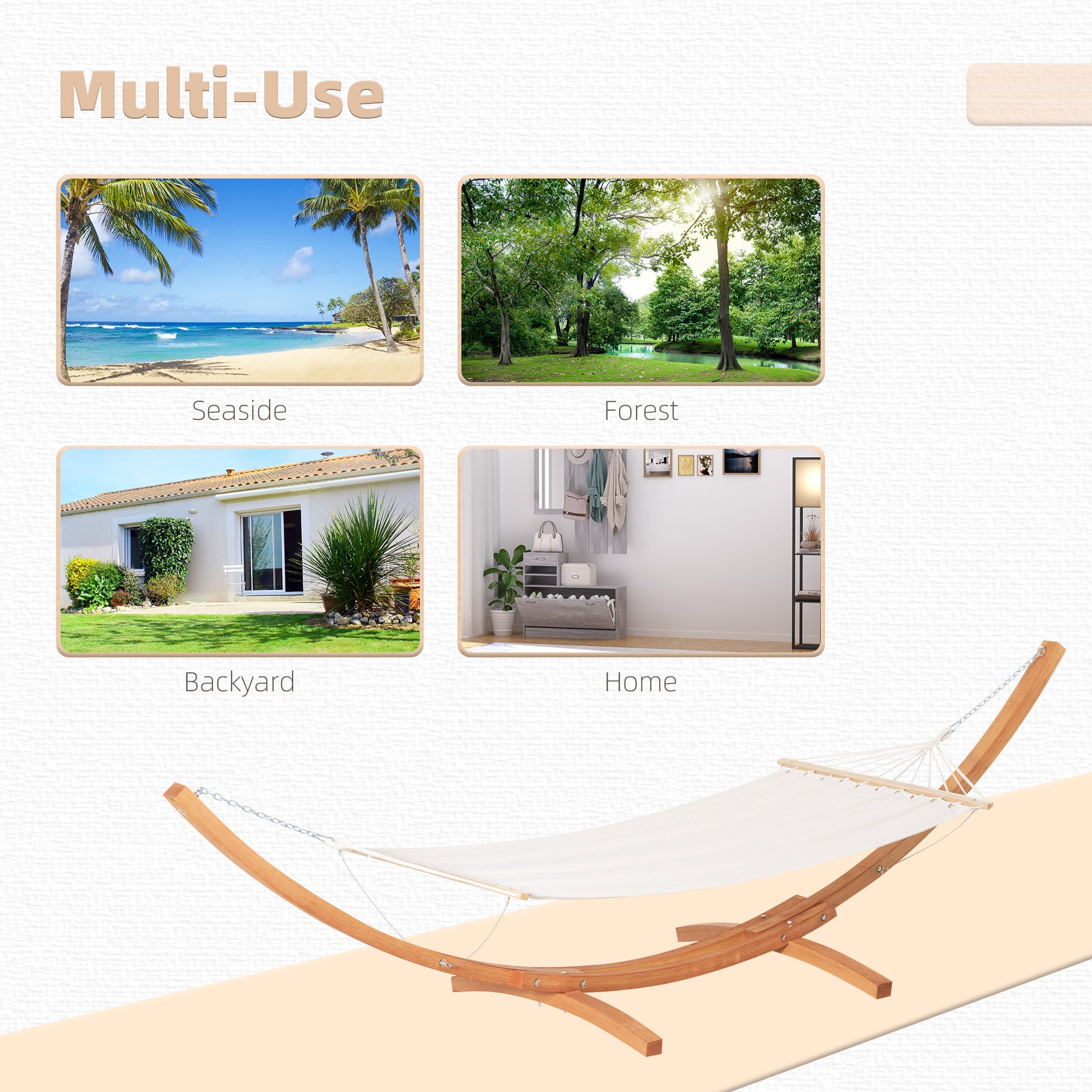 Outsunny Wooden Hammock Stand Outdoor Arch Hammock Bed w Straps Hooks Camping Gear White 
