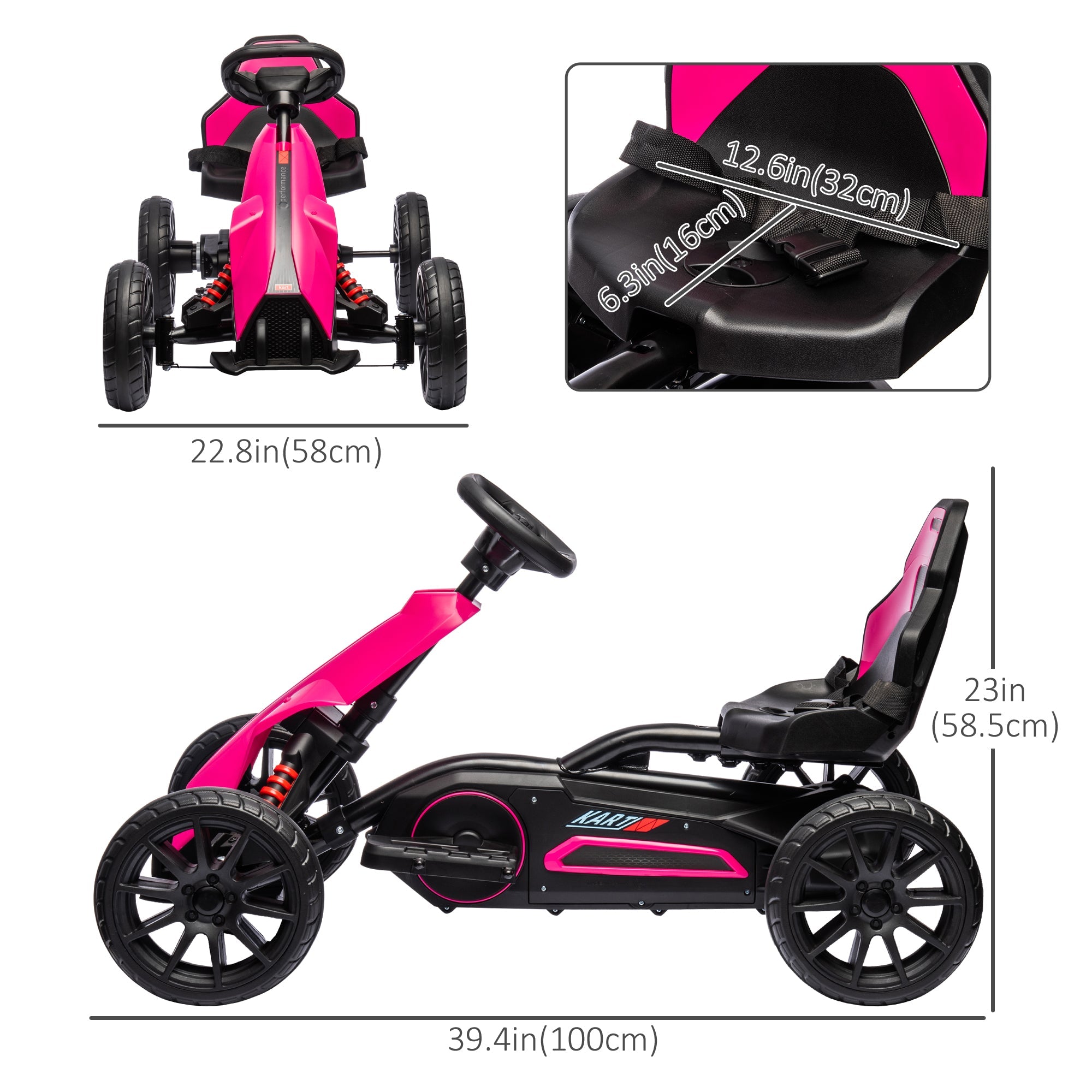 Aosom 12V Kids Electric Go Kart Racer Outdoor Car Forward Backward Adjustable Speed Pink for Ages 3-8 