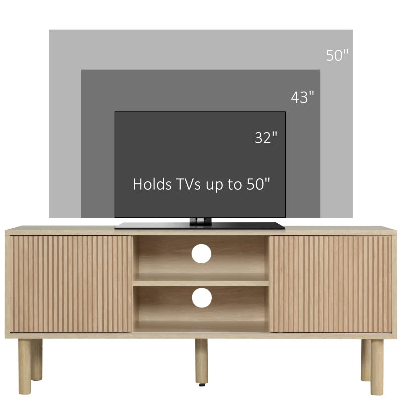 Modern TV Stand for TVs up to 50", TV Cabinet with Storage Shelves for Living Room, Natural
