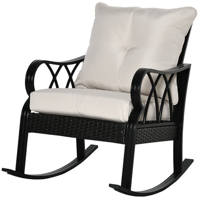Outsunny Wicker Rocking Chair Outdoor with Cushions for Garden Patio Backyard Khaki 