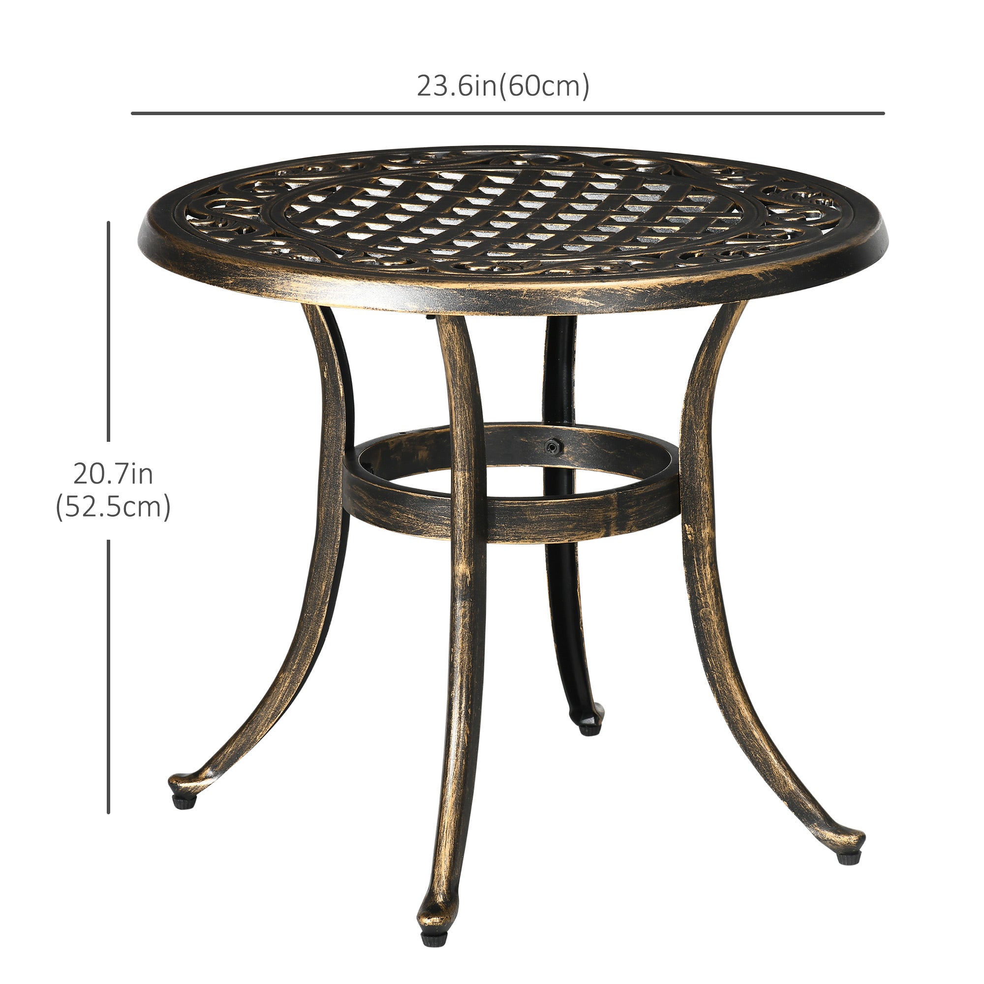 Outsunny Ф23.6" Round Outdoor Side Table Cast Aluminum Patio Coffee Desk Bronze 