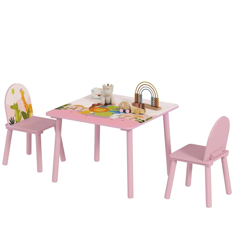 Qaba Kids Table and Chair Set, Toddler Table and 2 Chairs Set for Art, Craft, Reading, Learning, Pink