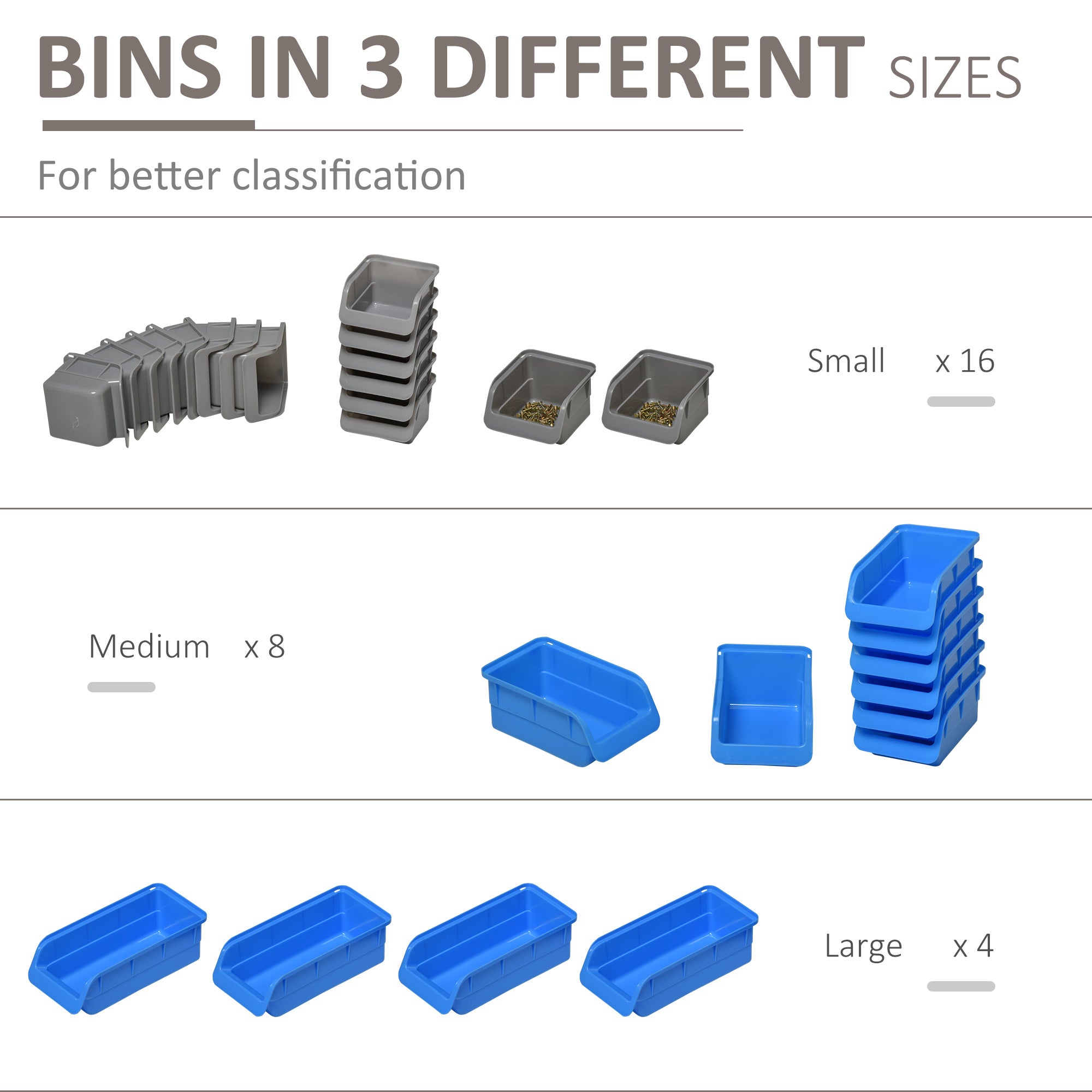 DURHAND Wall Storage System: 44-Bin Pegboard Organizer with Hooks for Garage Tool Storage, Blue 