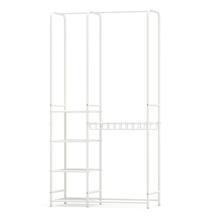 Portable Closet with Pants Hangers and 2 Hanging Rods and 4 Storage Shelves-White