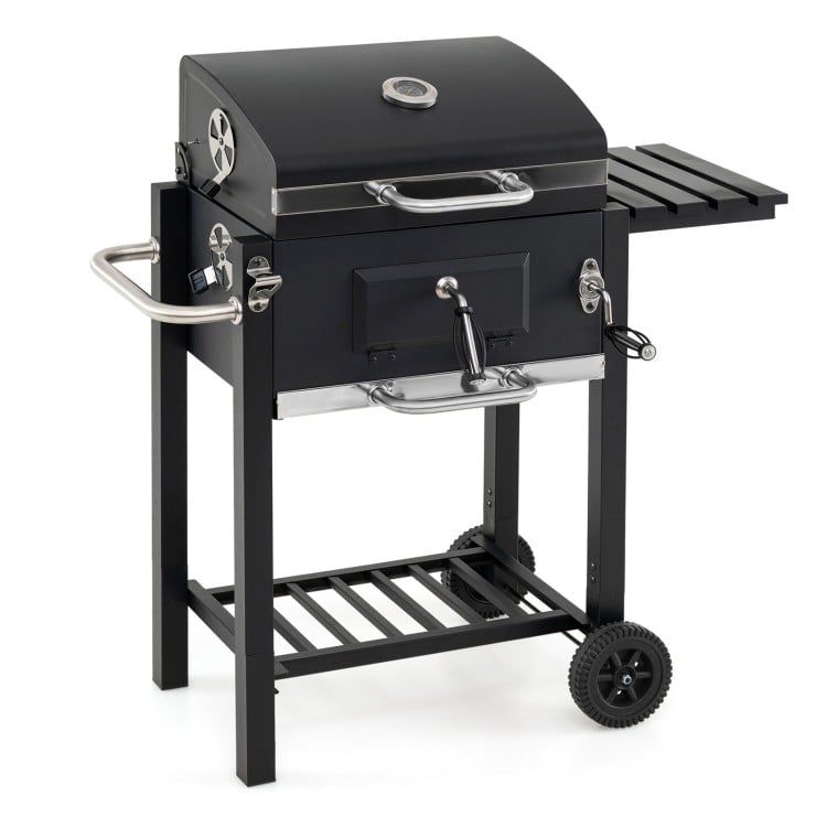 Portable Outdoor Barbecue Grill with Adjustable Charcoal Tray and Wheels