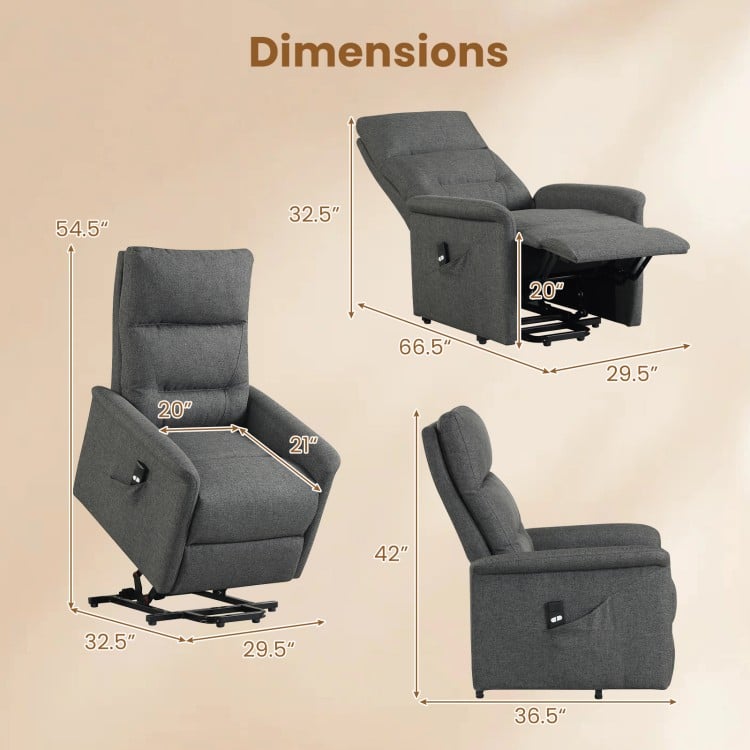 Power Lift Recliner Chair for Elderly with Remote Control and Side Storage Pocket-Gray