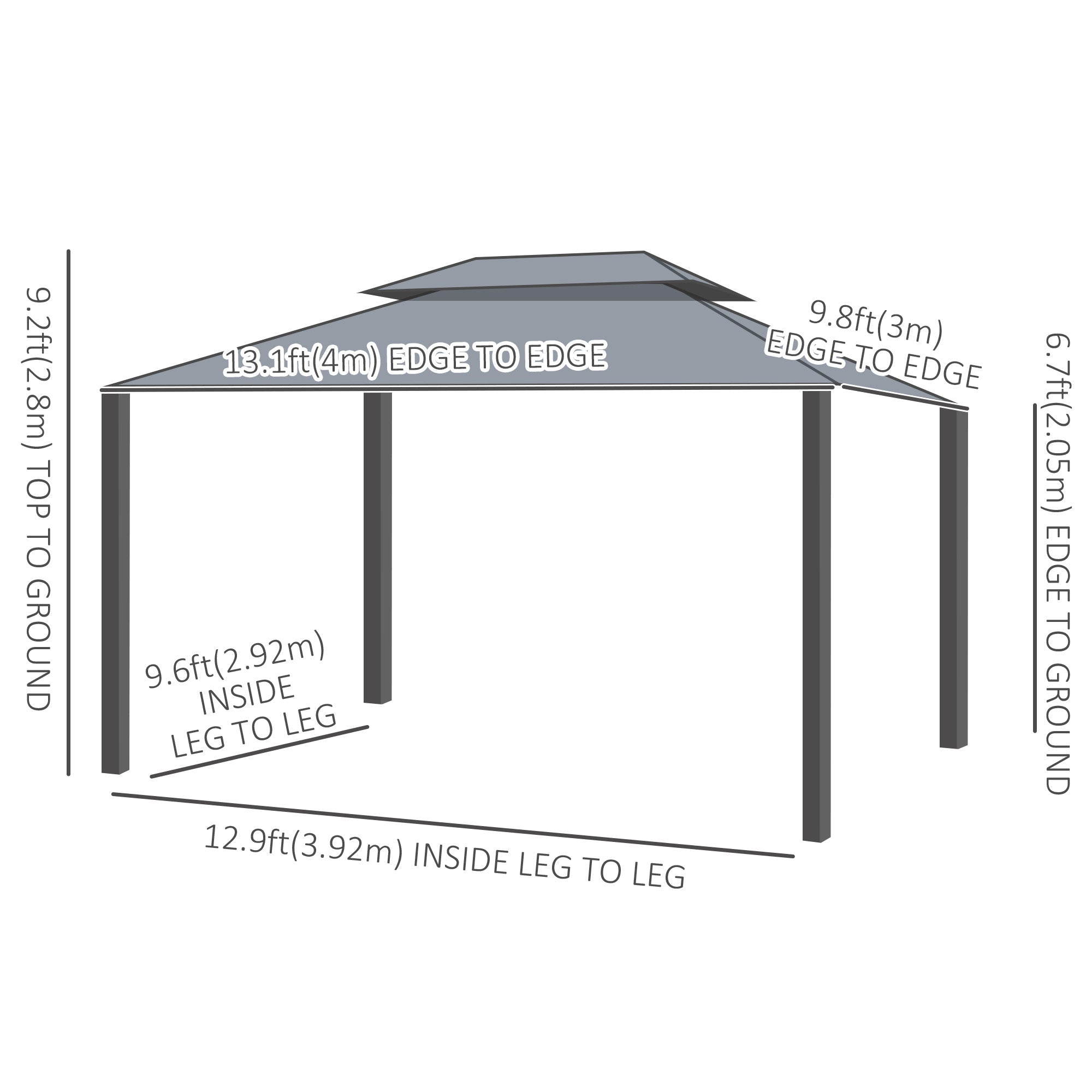 Outsunny 10'x13' Soft-top Patio Gazebo Double-Tiered covered Steel Gazebo with Curtain, Grey 