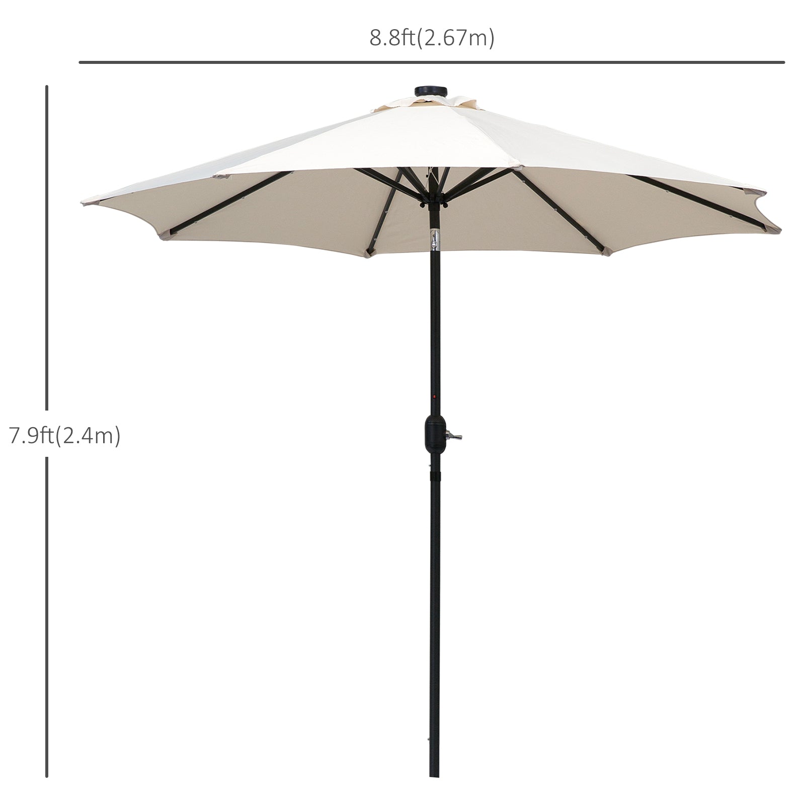 Outsunny 9ft Solar LED Patio Umbrella: Cream Outdoor Tilt Canopy with 24 Lights for Nighttime Ambiance 