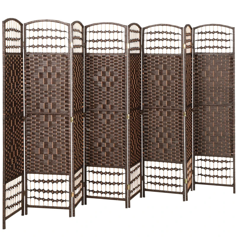 8 Panel Folding Room Divider, Portable Privacy Screen, Wave Fiber Room Partition for Home Office, Brown