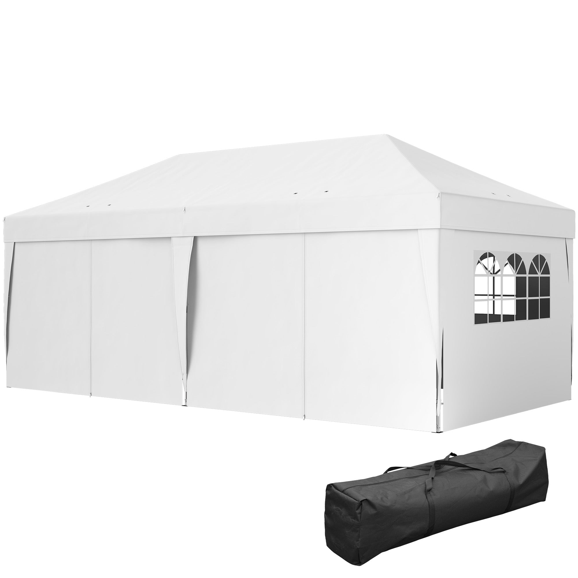 Outsunny 10' x 20' Pop Up Canopy Tent Outdoor Portable Easy Up Party Tent Garden Shade Shelter with Walls Carrying Bag, White 
