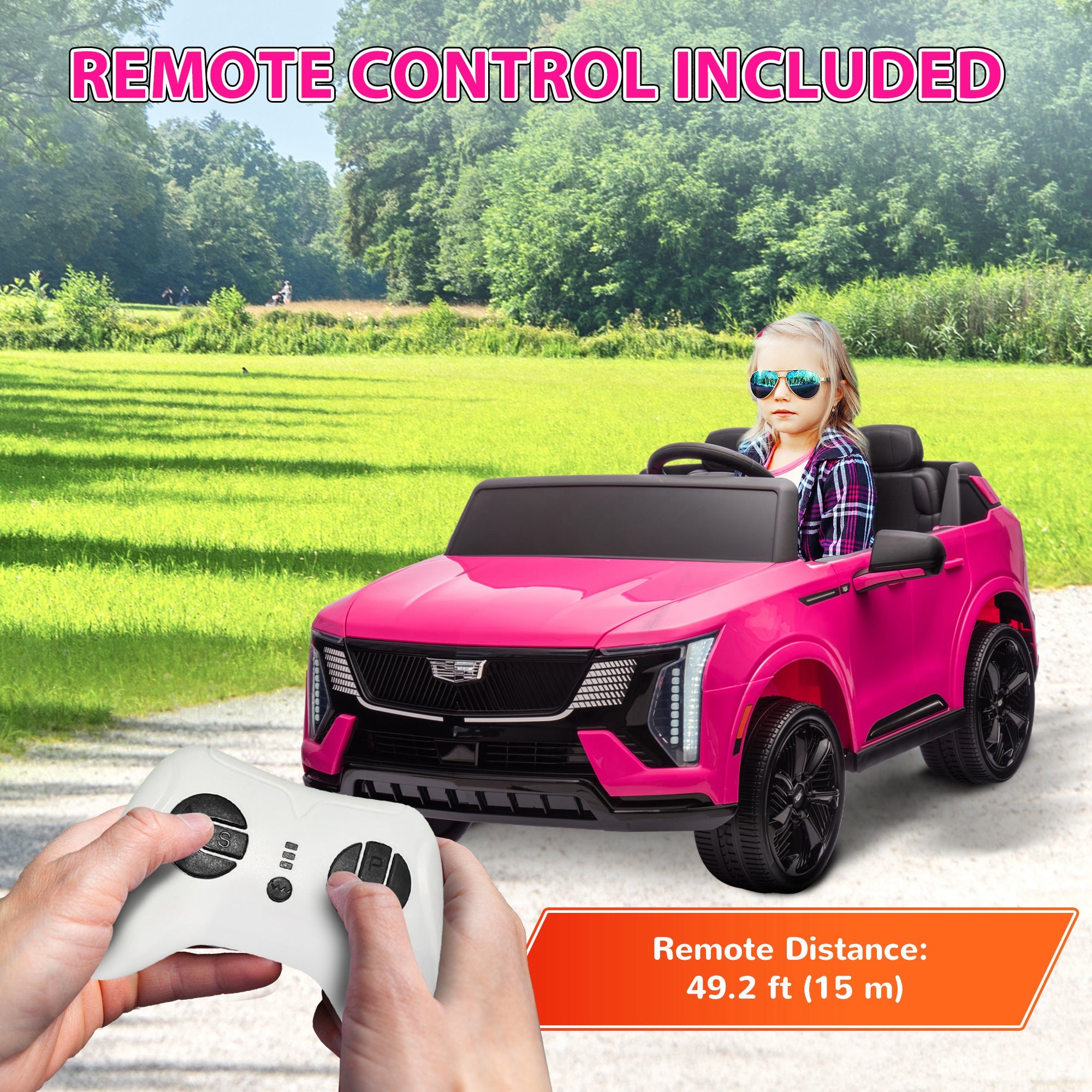Qaba 2-Seater Ride on Truck, 12V Cadillac Escalade Licensed Kids Electric Car with Remote , Spring Suspension, Pink 