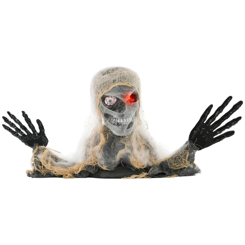 HOMCOM Life-Size Animated Mummy – Glowing LED Eyes, Battery Operated Halloween Decoration 