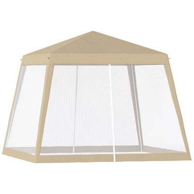 Outsunny 10x10ft Party Tent Canopy with Netting, Patio Screen House Slant Leg Outdoor Gazebo Sun Shade Shelter, Khaki 