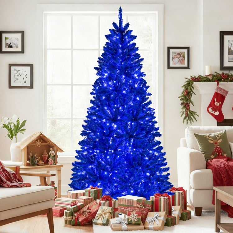 Pre-Lit Artificial Christmas Tree with 340 Blue LED Lights and 3 Modes