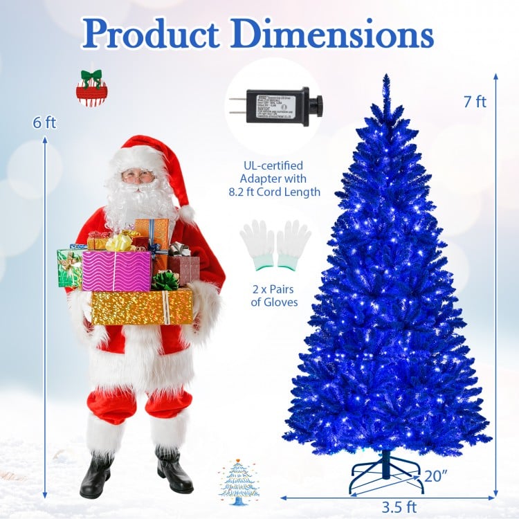 Pre-Lit Artificial Christmas Tree with 340 Blue LED Lights and 3 Modes