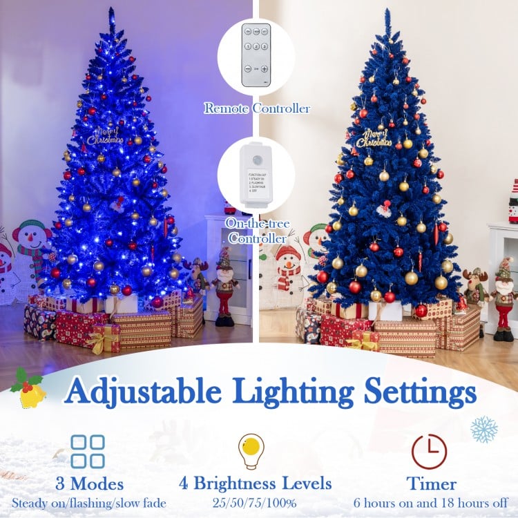 Pre-Lit Artificial Christmas Tree with 340 Blue LED Lights and 3 Modes