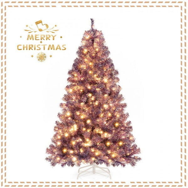 6 ft Pre-Lit Tinsel Christmas Tree Artificial Xmas Tree with Lush Branch Tips and Warm White LED Lights