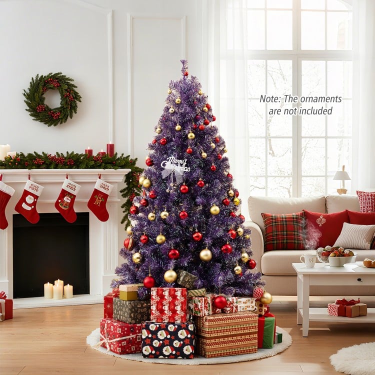 6 ft Pre-Lit Tinsel Christmas Tree Artificial Xmas Tree with Lush Branch Tips and Warm White LED Lights