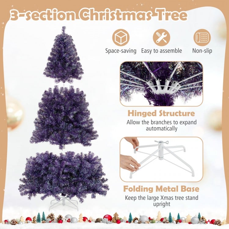 6 ft Pre-Lit Tinsel Christmas Tree Artificial Xmas Tree with Lush Branch Tips and Warm White LED Lights