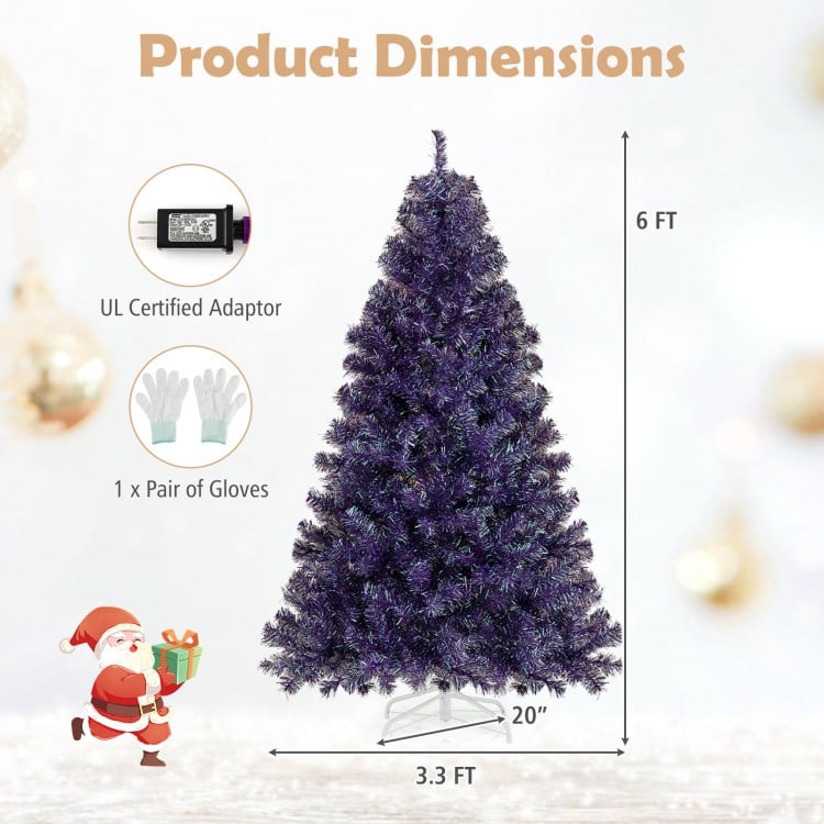 6 ft Pre-Lit Tinsel Christmas Tree Artificial Xmas Tree with Lush Branch Tips and Warm White LED Lights
