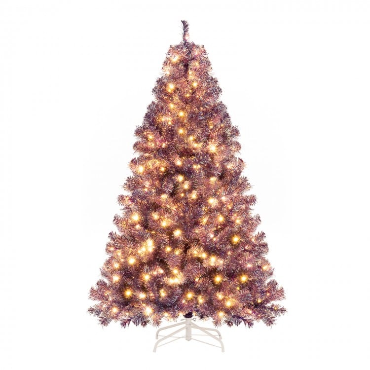 6 ft Pre-Lit Tinsel Christmas Tree Artificial Xmas Tree with Lush Branch Tips and Warm White LED Lights