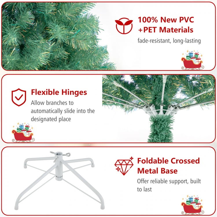6 ft Pre-Lit Tinsel Christmas Tree Artificial Xmas Tree Home Office Party Seasonal Holiday Decoration
