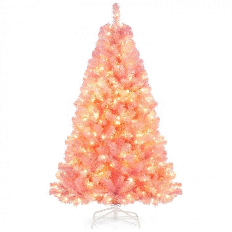 6 ft Pre-Lit Tinsel Christmas Tree Artificial Xmas Tree with Lush Branch Tips Holiday Decoration