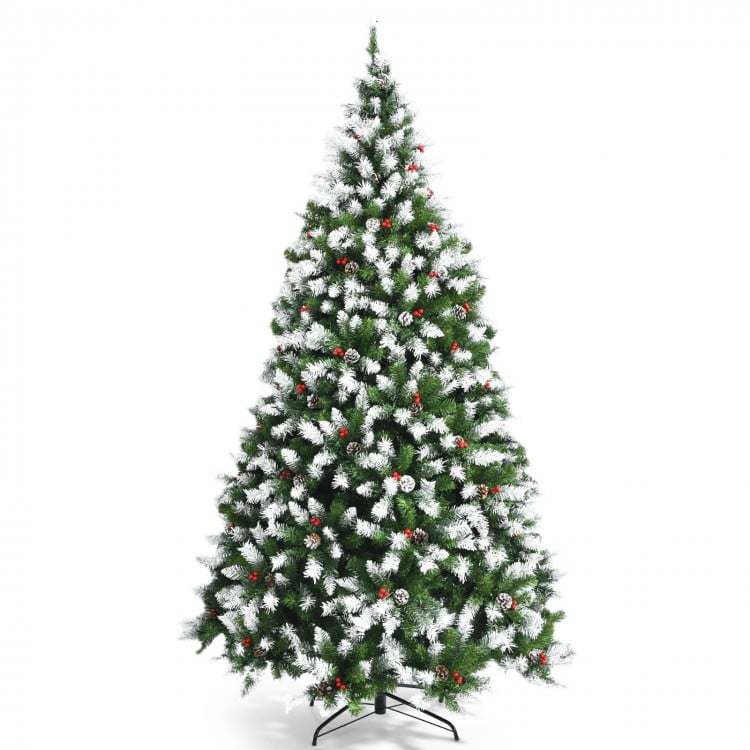 Pre-lit Snow Flocked Christmas Tree with Red Berries and LED Lights-7.5 Feet