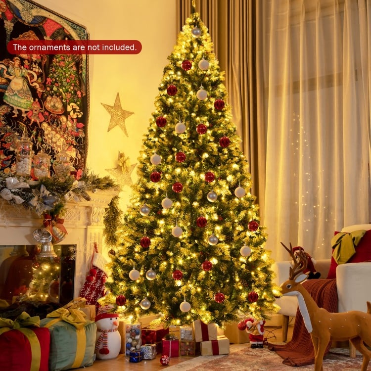 Pre-lit Snow Flocked Christmas Tree with Red Berries and LED Lights-9 Feet