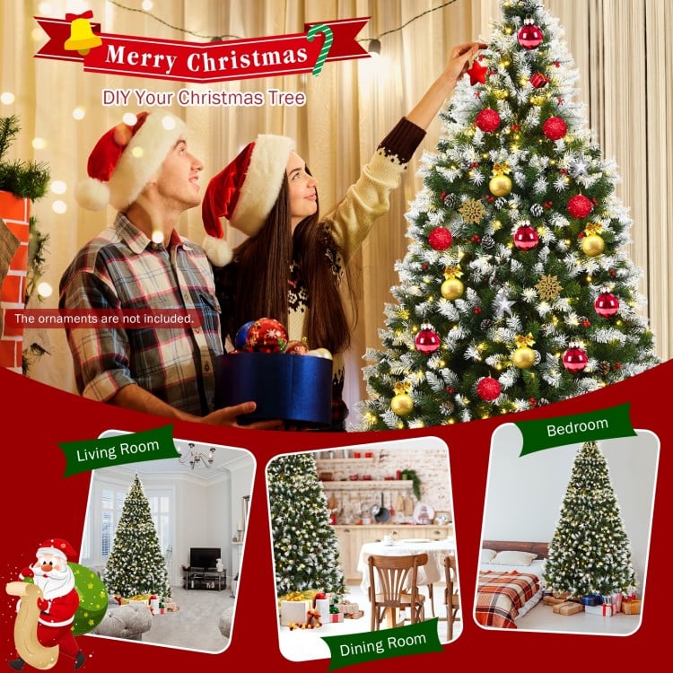 Pre-lit Snow Flocked Christmas Tree with Red Berries and LED Lights-9 Feet