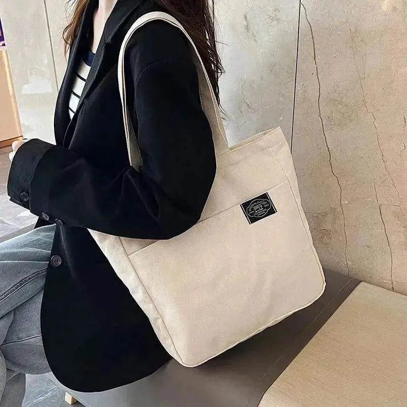 Preppy Style Canvas Handbags Women's Solid Color Simple Large Capacity Daily Shoulder Bag Multiple Pockets Shopping Bags Girls Students Tote Handbag. 
