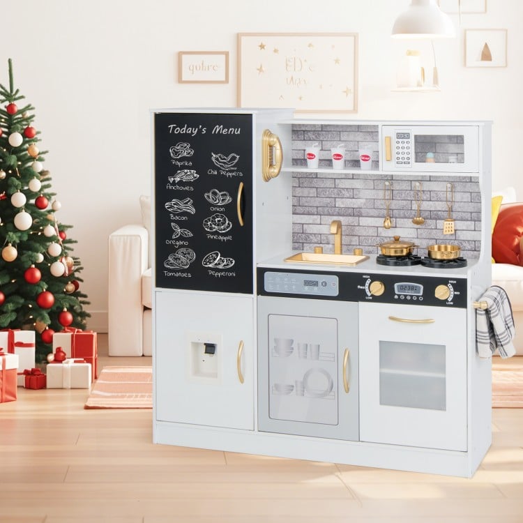 Pretend Play Kitchen with Utensils for Kids Aged 3+-White