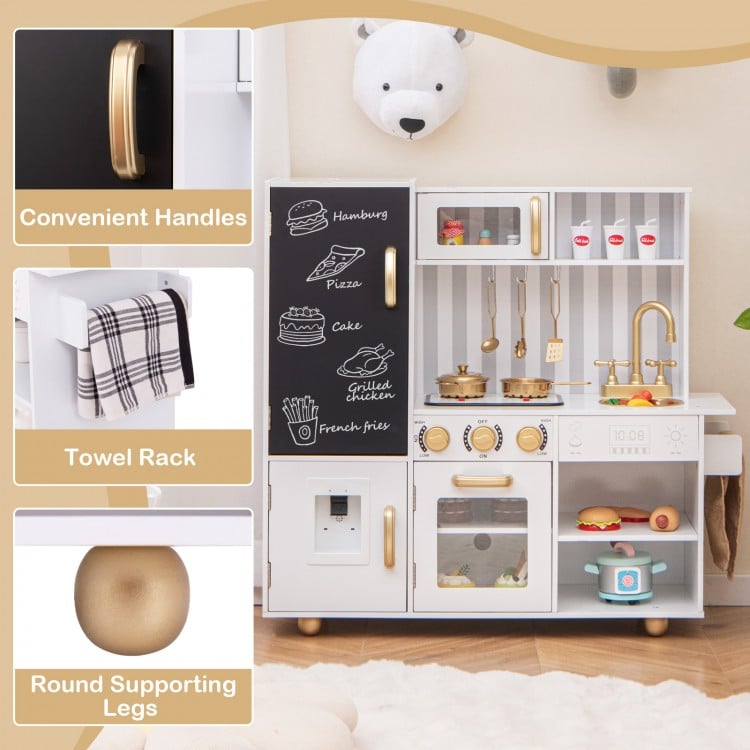 Pretend Play Kitchen for Kids with Real Sounds and Lights-White