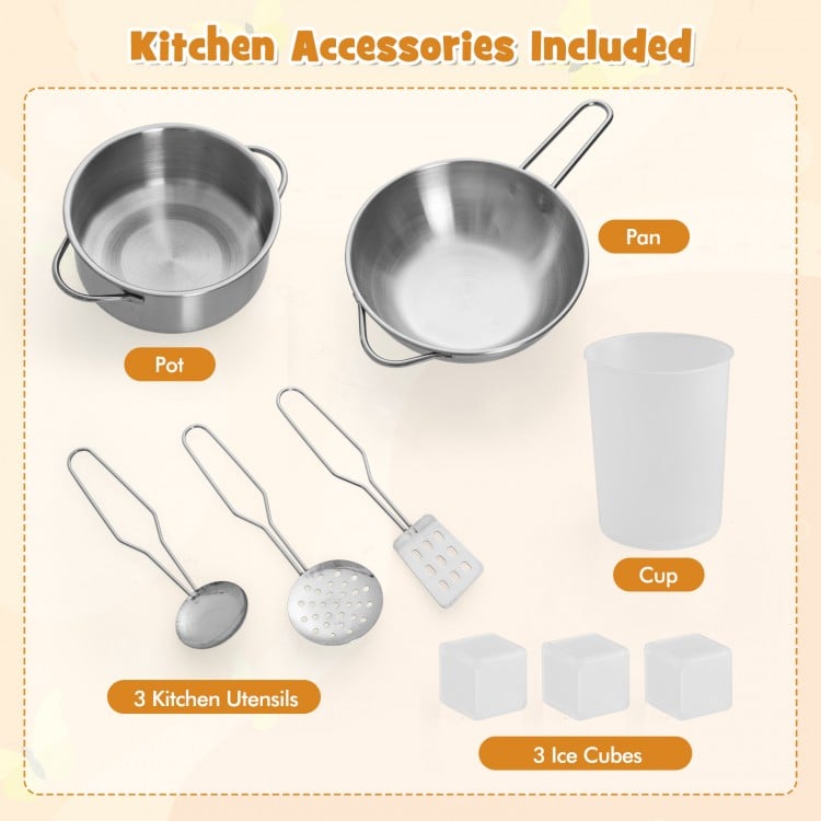 Pretend Play Kitchen Wooden Toy Set with Range Hood Real Sounds and Lights-White