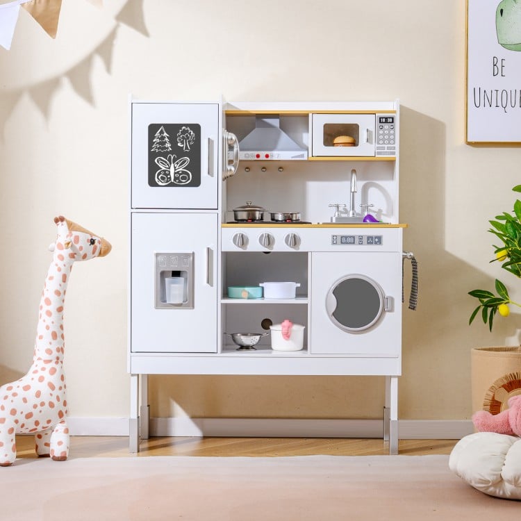 Pretend Play Kitchen Toy Kitchen Playset with Range Hood Ice Maker and Telephone-Light Pink