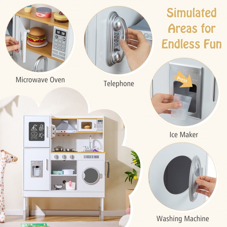 Pretend Play Kitchen Toy Kitchen Playset with Range Hood Ice Maker and Telephone-Light Pink