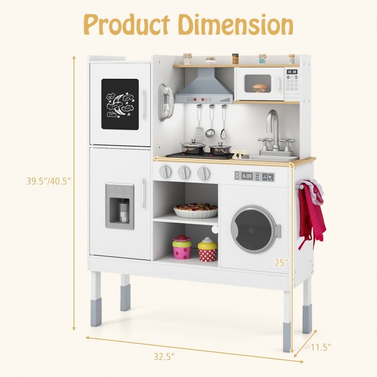 Pretend Play Kitchen Toy Kitchen Playset with Range Hood Ice Maker and Telephone-Light Pink