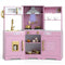 Pretend Play Kitchen Wooden Toy Set with Range Hood Real Sounds and Lights-Pink