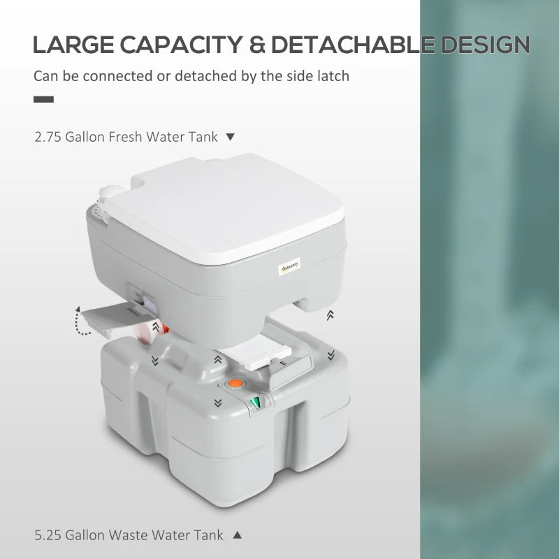 Porta Potty, 5.3 Gallon Portable Toilet with Level Indicator and Anti-Leak Pump for Camping, Boating, Hiking, Travel, RV