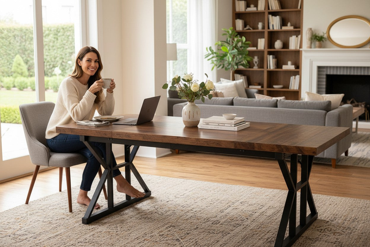 Modern 6FT Executive Meeting Table with Industrial Metal Base – Brown & Black