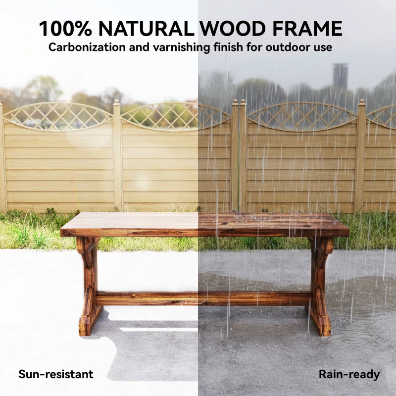 Rustic Outdoor Wooden Bench, Backless Garden Bench Patio Loveseat with X-Shape Base for Porch, Park, Carbonized