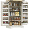 Farmhouse Kitchen Pantry Storage Cabinet, Kitchen Pantry Cabinet with Doors and Adjustable Shelves, Cream White