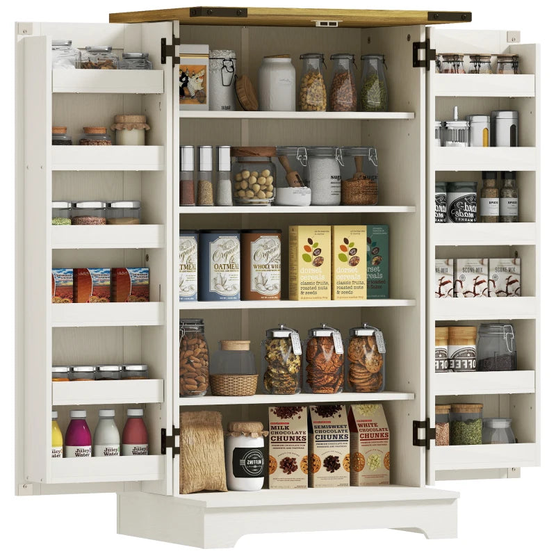 Farmhouse Kitchen Pantry Storage Cabinet, Kitchen Pantry Cabinet with Doors and Adjustable Shelves, Cream White