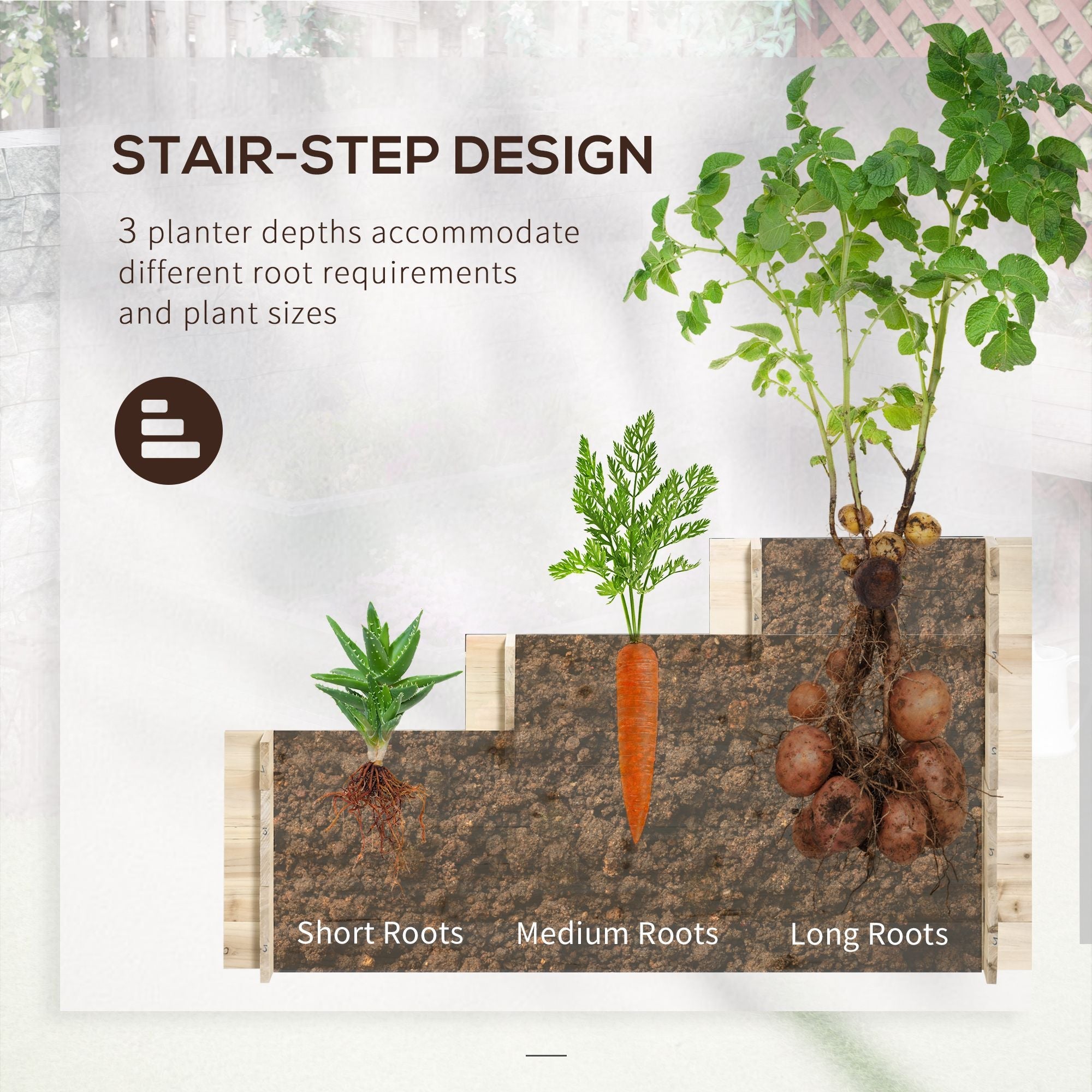 Outsunny 3 Tier Raised Garden Bed with 9 Grow Grids and Bed Liner for Garden, Outdoor to Vegetables, Flowers, Natural 